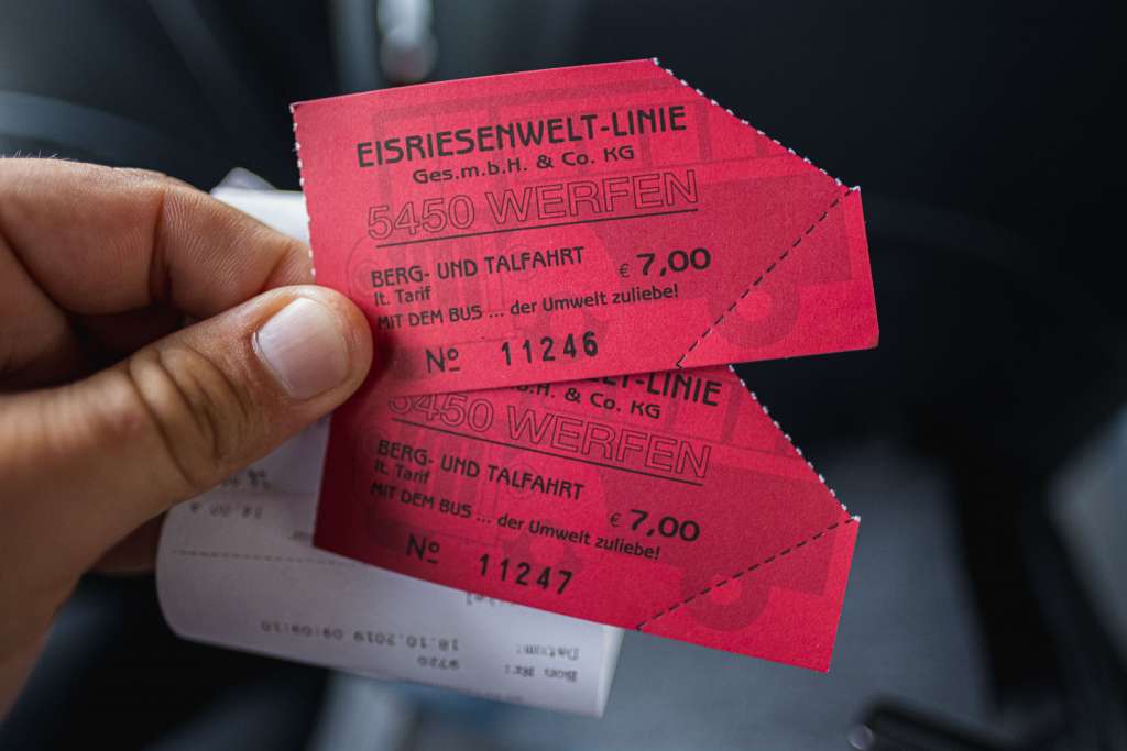 Tickets for the shuttle bus to the Ice Caves