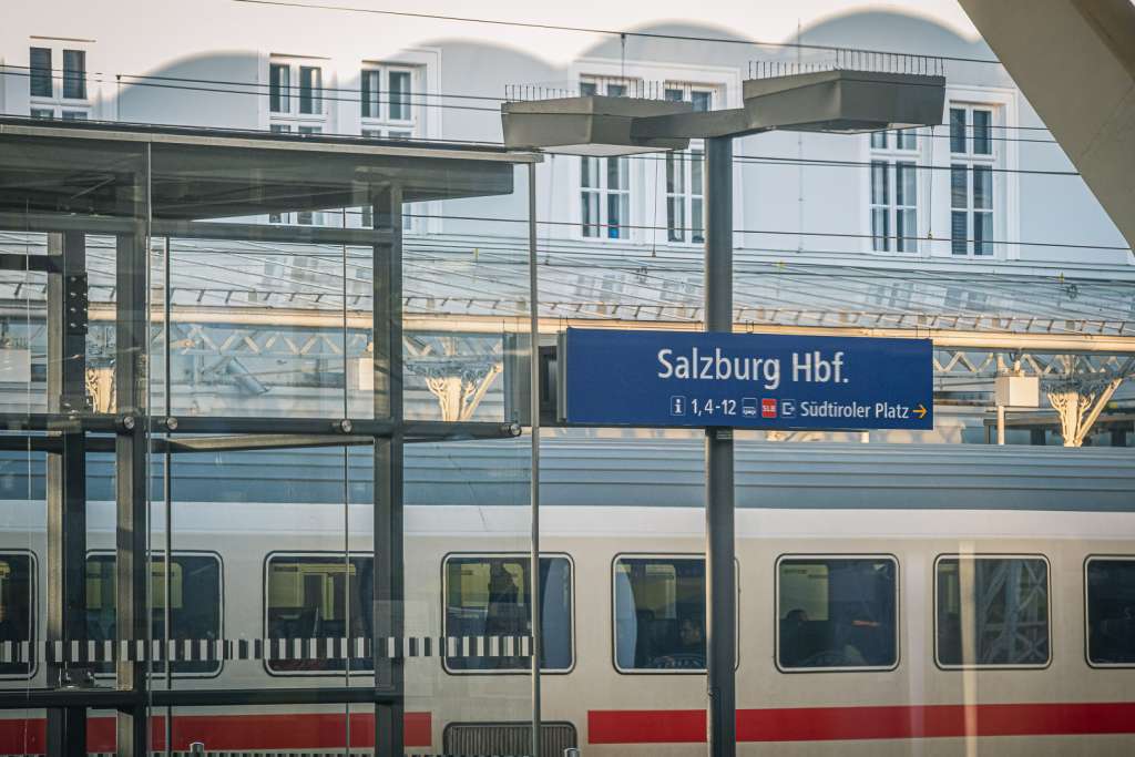 The main train station in Salzburg