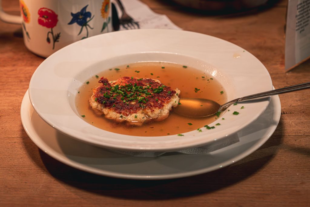 Kaspressknodel Soup at Austrian Restaurant in Salzburg